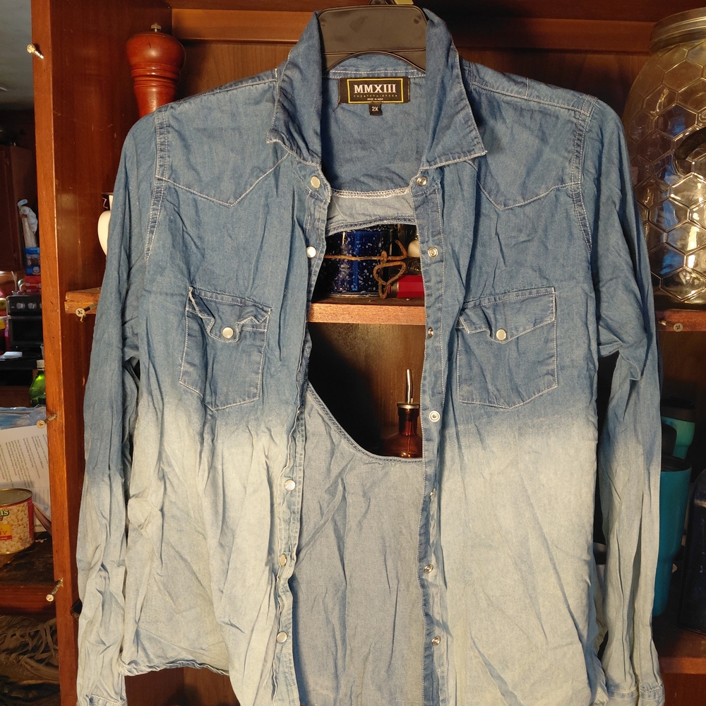 MMXIII Twenty Thirteen 2X Open Back Oval Button Up Denim Jacket Women's